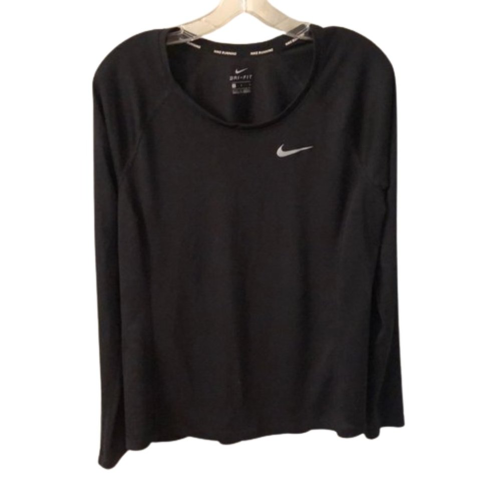 NIKE WOMENS LARGE BLACK DRI-FIT LONG SLEEVE RUNNING SHIRT